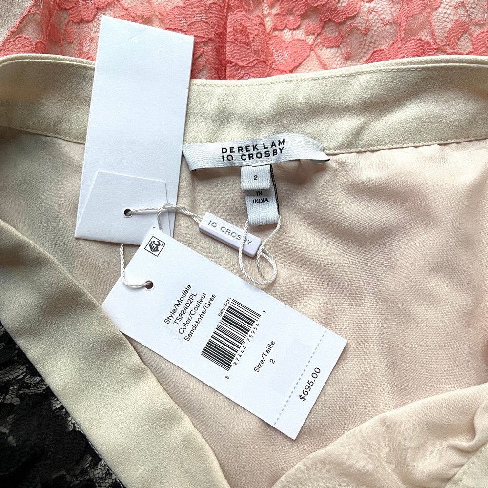 NWT Auc 10 Crosby Derek Lam Sandstone Pleated Lace Inserts Skirt - Picture 3 of 11